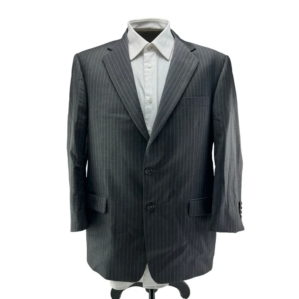 Hickey Freeman Gray w/ Blue‎ & Orange Stripe Full Suit Mens Size 42S 38X26 +2